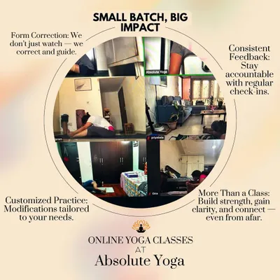 This collage shows what my online classes look like. You get form correction, customized modifications, and consistent feedback, creating a connected and supportive experience right from your home.