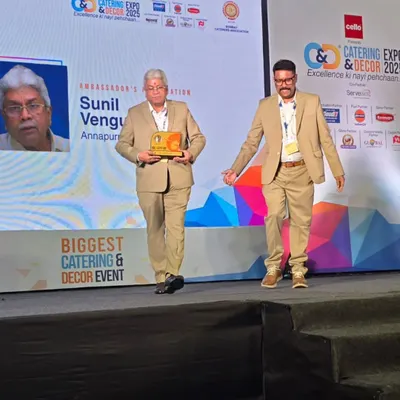 A proud moment for me, being felicitated at India's Largest Catering & Décor Expo. It's an honor to be recognized by my peers in the industry.