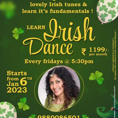 A flyer for my 12-week Irish Dance course. These classes are designed for beginners to learn the fundamentals and groove to some lovely Irish tunes in a fun, supportive environment.