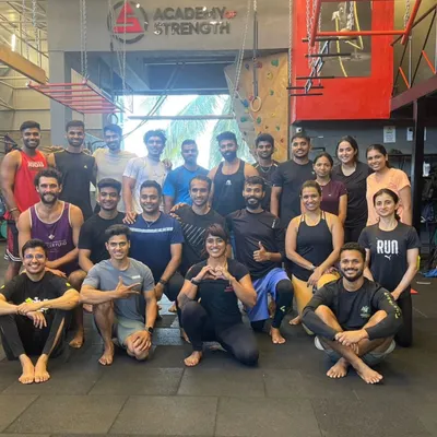 The energy of a group all working towards the same goal is incredible. This is our crew after a tough but rewarding Animal Flow training session at Academy of Strength.