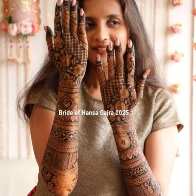 A full bridal mehendi, showcasing elegance woven in tradition. Every swirl, motif, and stroke on her hands tells a timeless tale of love and culture, handcrafted to add the perfect charm to her special moments.