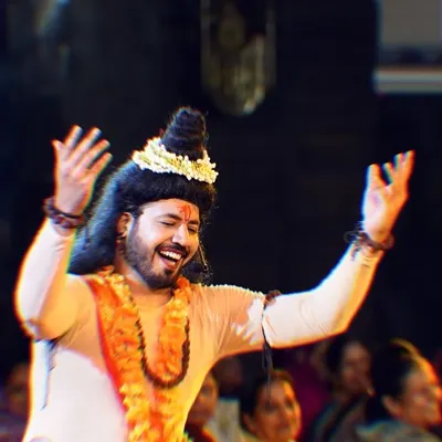 In character as Narada Muni for a special performance. This shows my theatrical side, where I embody a role completely, bringing stories to life with joy and expression.