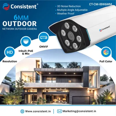 This 6MP Network Outdoor Camera is designed for superior performance in any environment. It is fully weatherproof and features 3D Noise Reduction for clearer images, an inbuilt microphone, and Power-over-Ethernet for a streamlined setup.