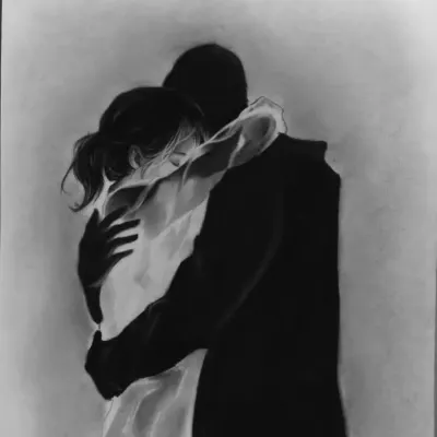 A charcoal sketch capturing the intimacy and comfort of a tight hug. I used strong contrast between light and shadow to emphasize the feeling of finding a safe haven in an embrace.
