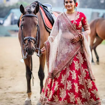 A stunning moment from a pre-wedding photoshoot at our club. The bride poses with our calm and photogenic horse, Bolt, creating a truly royal and memorable portrait.