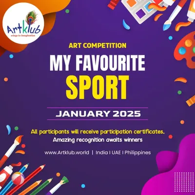 This is the official poster for our 'My Favourite Sport' art competition. We use exciting themes like this to spark our students' imaginations and encourage them to participate, with recognition for all.
