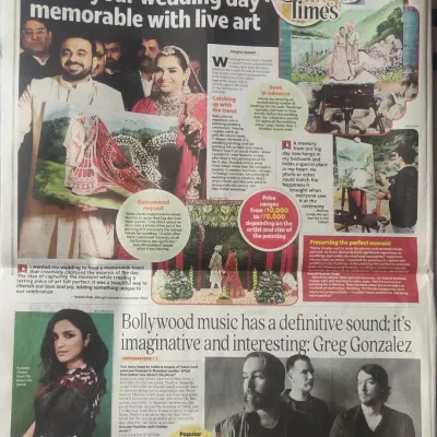 We were thrilled to be featured in the Wedding Times section of the Times of India, discussing the art of live wedding painting.