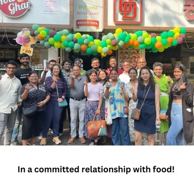 A happy group of foodies on our Thindi Walk in Basavanagudi, Bengaluru. We are in a committed relationship with food, exploring everything from idlis and dosas to filter coffee.
