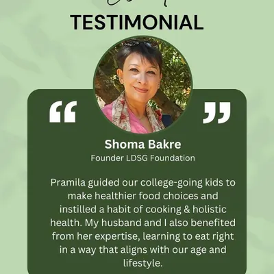 It is hugely satisfying when I can help families, especially college-going kids, learn to cook and choose healthier foods. This testimonial from a happy client highlights the real-world impact of learning to eat right for your age and lifestyle.