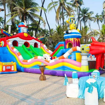 This massive, multi-activity inflatable structure features slides, climbing walls, and tunnels, providing hours of entertainment for a large group of kids.