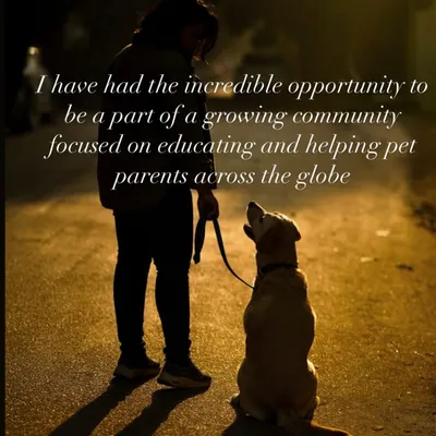 My mission is to be part of a global community focused on educating and supporting pet parents. This photo captures the connection I strive to help every client build with their dog, one based on mutual respect and clear communication.
