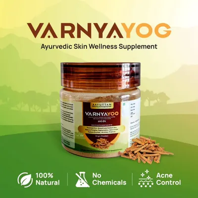 For clear, radiant skin, I formulated Varnya Yog. This Ayurvedic skin wellness supplement works internally to purify the blood and manage concerns like acne and uneven skin tone, helping you achieve a natural glow.