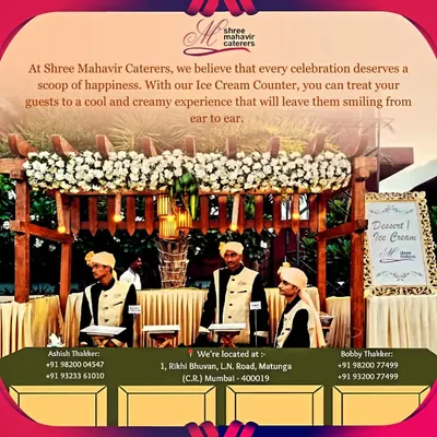 Our elegant Ice Cream Counter is a delightful treat for guests of all ages. Served by our staff in traditional attire, it adds a touch of class and happiness to your celebration's dessert spread.