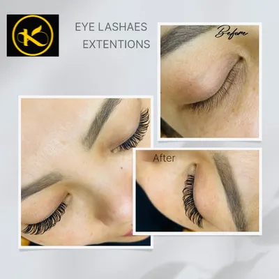 A clear before and after collage demonstrating the impact of a classic eyelash extension set. Notice the added length and definition that enhances the natural lash line.
