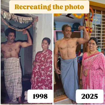 My parents in 1998 and 2025. My dad's commitment to fitness is a lifelong journey, proving that a disciplined lifestyle keeps you strong and healthy for decades.