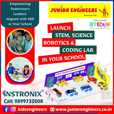 We provide a complete, turnkey solution for schools looking to establish a robotics and coding lab. This image details our offering, which is aligned with the NEP framework and designed to empower tomorrow's leaders. We handle everything from lab setup to curriculum, making us a trusted school collaboration partner.