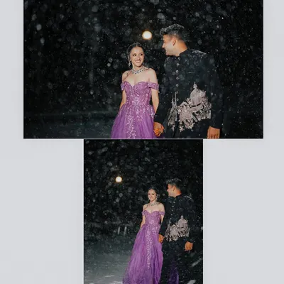 Shooting in the snow at night presents a unique lighting challenge. We teach you how to expose for the bright snow while properly lighting the couple, creating a dramatic and well-balanced image where the vibrant dress stands out against the dark, wintery scene.