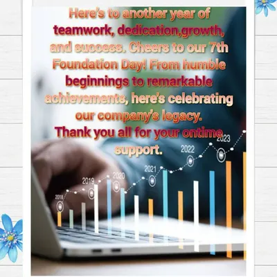 Here's to our 7th Foundation Day. This image represents our steady growth, built on teamwork, dedication, and the success of our clients. I am thankful for the ongoing support.