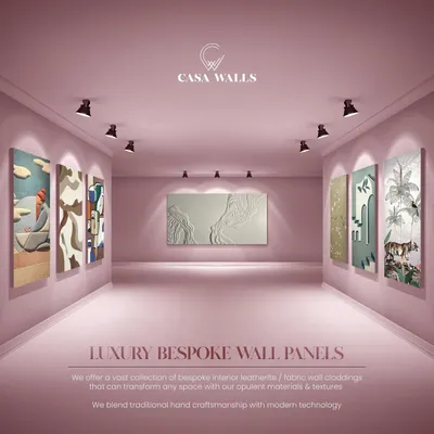 Welcome to our gallery of possibilities. We offer a vast collection of bespoke leatherite and fabric wall claddings that can transform any space, blending traditional hand craftsmanship with modern technology.