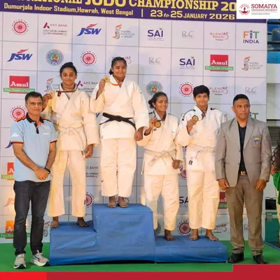 Our judo athletes on the podium at the Junior National Judo Championships. Danika Shetty and Mithila Bhosale proudly display their silver and bronze medals.
