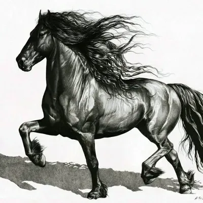 Learn to capture the power and grace of animals in motion. This dynamic sketch of a horse showcases advanced pencil techniques for rendering muscle tone, flowing hair, and realistic form.