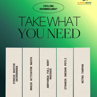 Feeling overwhelmed, tired, or stressed? We offer a range of therapies to help you feel balanced again. Choose from our stress-busting Shirodhara, brain-activating Nasya, relaxing Abhyanga full body massage, and more.