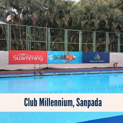 A view of our swimming pool at Club Millennium, Sanpada. Surrounded by greenery, this facility provides a great setting for our swimmers to focus on their training and enjoy their time in the water.