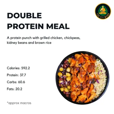 This Double Protein Meal is a powerhouse. With 37.7g of protein from grilled chicken, chickpeas, and kidney beans, it's the perfect post-workout fuel to maximize your gains.