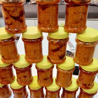 A fresh batch of my homemade pickle, all packed in jars and ready to be sent out. I prepare these in small batches to ensure freshness.