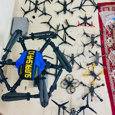 My arsenal of drones. This is just a part of my collection, from large cinematic rigs to small, agile FPV drones, each one a tool for a specific type of shot.