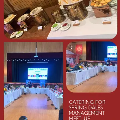 I was honored to cater the Spring Dales School Management Meet-Up. This collage shows the professional meeting environment alongside the fresh and delicious high-tea buffet I provided to fuel the discussions.