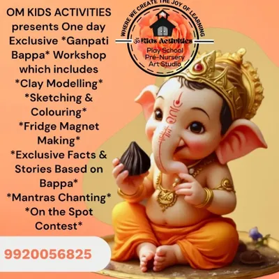 Celebrate Ganpati Bappa with our exclusive one-day workshop. This special session includes clay modeling, sketching, fridge magnet making, and storytelling all centered around Lord Ganesha. It's a perfect blend of art, culture, and devotion for kids aged 6-12.