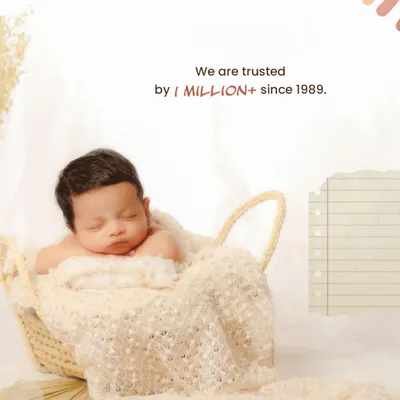 We are proud to have been trusted by over one million families since 1989. This image of a peacefully sleeping baby represents the trust you place in us to capture your most precious moments.