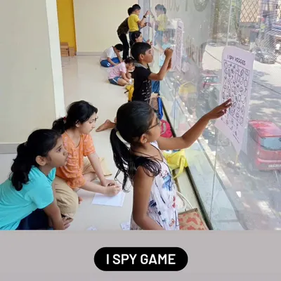 The "I Spy" game in action, a fun activity designed to enhance visual perception and attention to detail. These brain-boosting games are a camp favorite, promoting both individual focus and collaborative problem-solving.