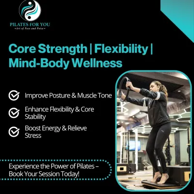 This graphic clearly outlines the core benefits of my Pilates classes: improved posture, enhanced flexibility, and a boost in energy. It’s a complete mind-body wellness system.
