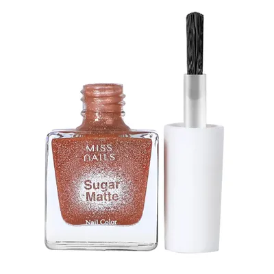 A high-resolution product shot of a "Sugar Matte" nail polish bottle with its applicator, isolated on a pure white background for a clean e-commerce look.