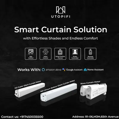 My smart curtain solutions bring effortless comfort to your home. Control your shades with your voice, the app, a smart switch, or a remote. My motors are super silent and compatible with Alexa and Google Assistant.