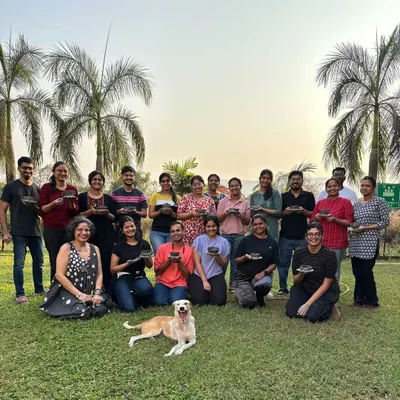 A wonderful group of research scholars from the Tata Memorial Centre, proudly displaying their first pottery creations after a mindful session outdoors. It was a joy to see them switch from microscopes to mud.