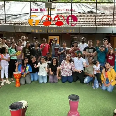 A fantastic group photo from our community drum circle at Pune Handmade Papers. The energy and smiles say it all. This is what happens when a diverse group of people come together to share a beat.