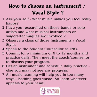 Wondering how to choose an instrument or vocal style? This guide offers simple pointers to help you look within, research what you love, and commit to the journey. The best choice is what makes you happy.