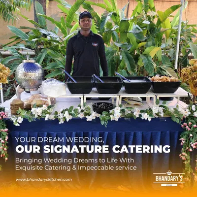 Your dream wedding, our signature catering. This is our team at an outdoor event, ready to bring your vision to life with exquisite food and impeccable service.