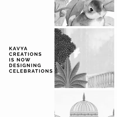 The first teaser announcing my new journey into designing celebrations. This image hints at the artistic elements I use, from delicate florals and animal illustrations to grand architectural motifs for wedding invitations.