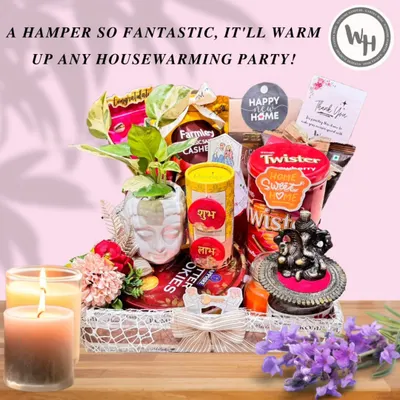 A hamper so fantastic, it'll warm up any housewarming party! This gift includes a Ganesha idol for blessings, a plant for new life, and delicious snacks to celebrate a new home.