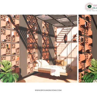 This design highlights some of our key hardscaping features. The space is defined by a beautiful terracotta jali screen for privacy and a durable WPC deck, complemented by a comfortable swing and lush greenery.