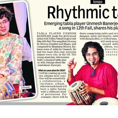 I was honored to be featured in the Anniversary Special Edition of the Indian Express's Indulge magazine. It was a pleasure to share my thoughts on the future of tabla and my plans for the year.