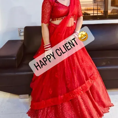 One of my happy clients looking radiant in a sparkling red lehenga for her event. Seeing her so happy is why I love what I do.
