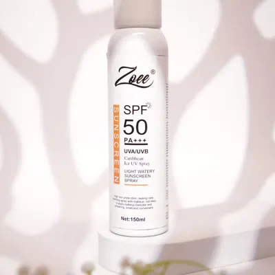This is my light, watery Sunscreen Spray with SPF 50. It's perfect for people who hate heavy, greasy sunscreens and need an easy way to reapply protection over makeup or on the go.