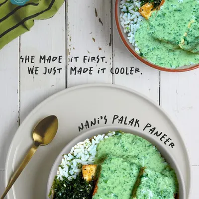 We took inspiration from our nani's kitchen for this one. Our Palak Paneer poke bowl features cilantro lemon rice, a spiced paneer steak, and crackling spinach, all smothered in a rich, creamy spinach gravy.