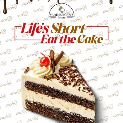 Life's too short, so eat the cake. This slice of classic Black Forest cake, with its layers of chocolate sponge, whipped cream, and cherries, is a reminder to indulge in the sweet moments.
