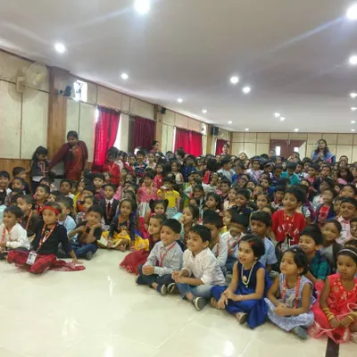 A hall full of excited children at Auden Public School, completely captivated by the puppet show. We love performing for school events.